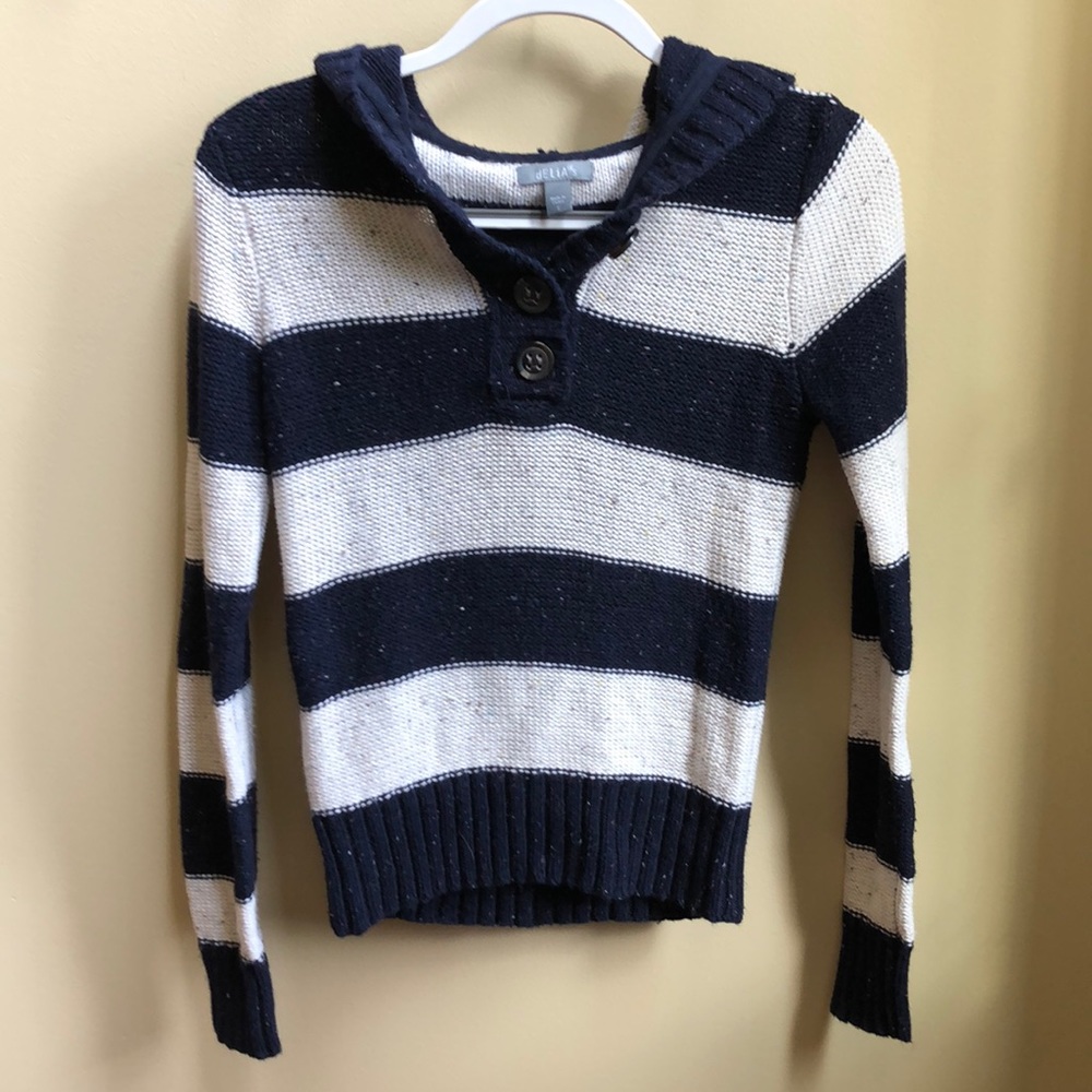 Navy Blue and White 4 Button Sweater
